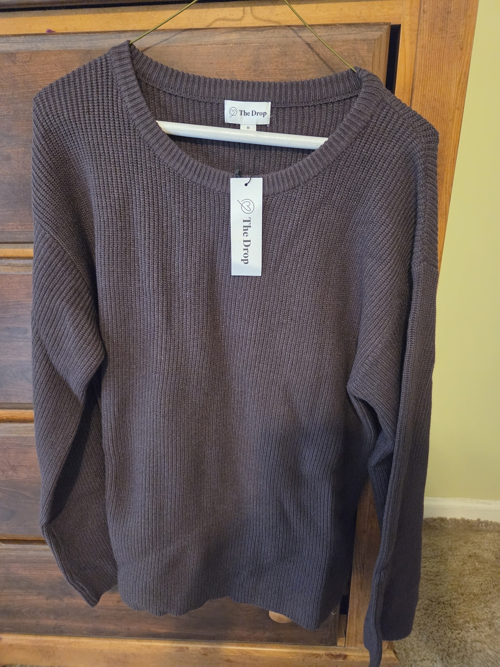 The Drop Women's Ribbed Crewneck Sweater in Dark Brown